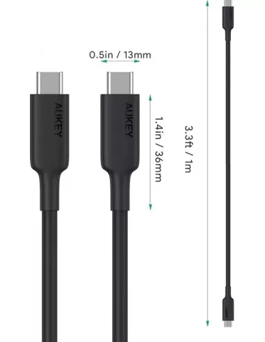 Aukey Cable USB-C, 100W PD 1.0m, black
