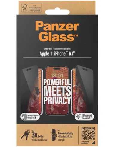 PanzerGlass PRIVACY Apple iPhone 15 - Ultra-Wide Fit with EasyAligner